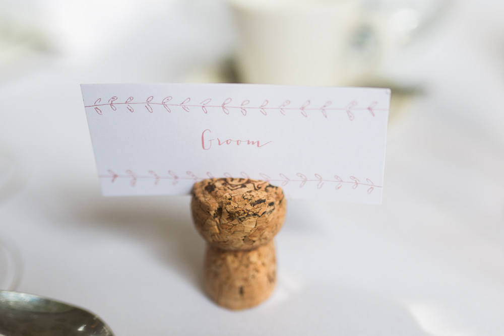 Place Card Cork Calligraphy Hengrave Hall Wedding Gemma Giorgio Photography