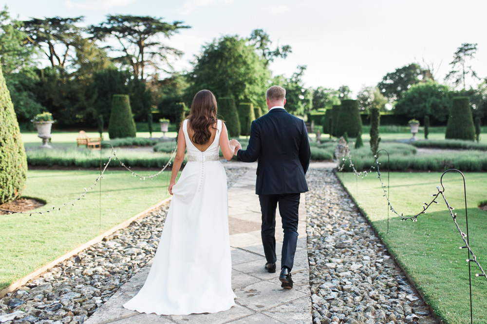 Bride Bridal Dress Gown Cowl Neck Train Tuxedo Groom Hengrave Hall Wedding Gemma Giorgio Photography