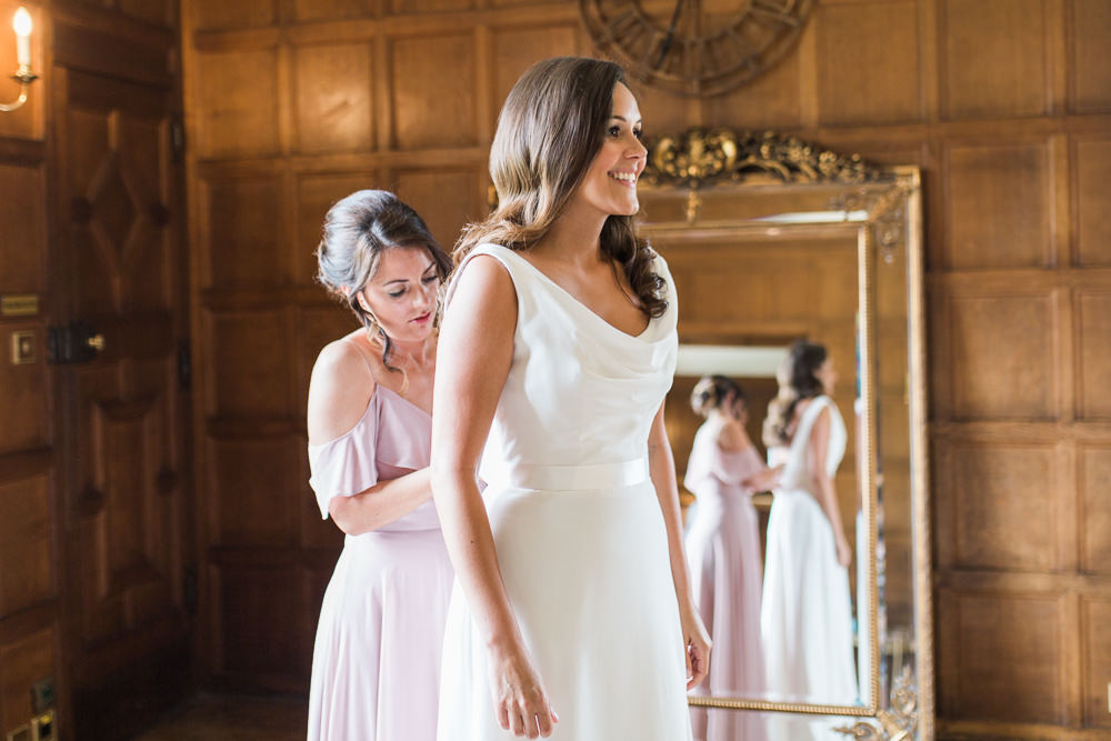 Bride Bridal Dress Gown Cowl Neck Train Hengrave Hall Wedding Gemma Giorgio Photography