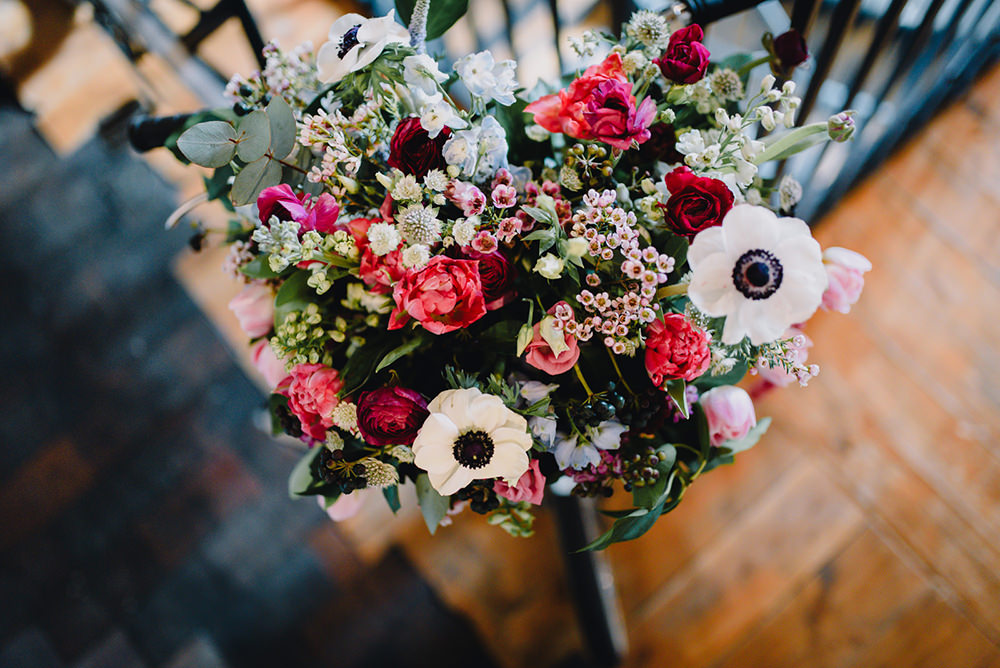Bouquet Flowers Rose Wac Flowers Pink Red Anemone Bride Bridal Industrial Winter Wedding Reality Photography