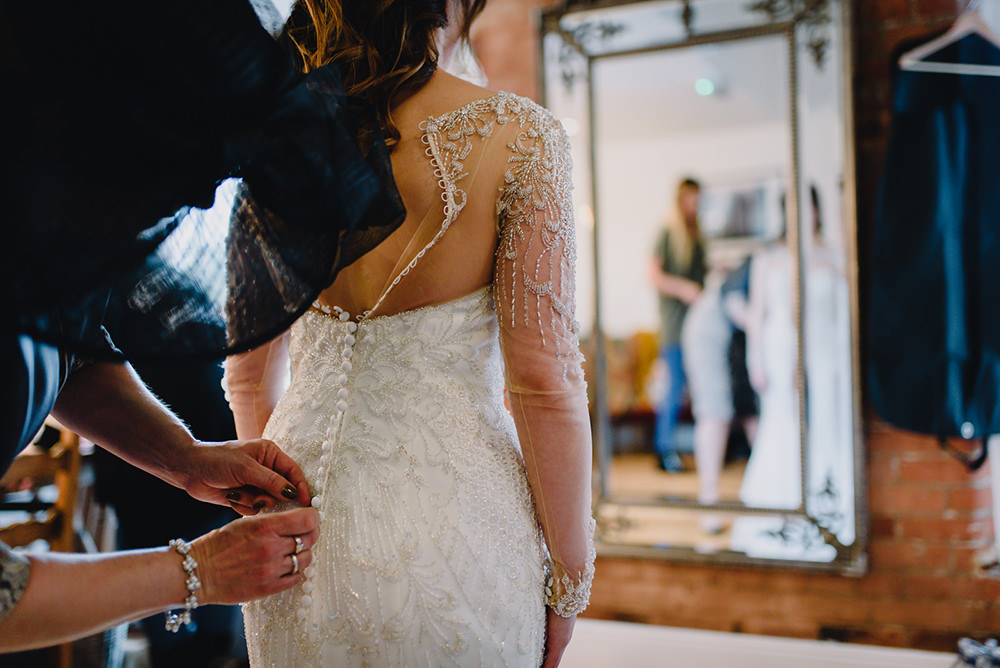 Justin Alexander Dress Bride Bridal Beaded Sleeves Industrial Winter Wedding Reality Photography