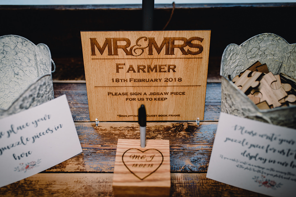 Wooden Sign Jigsaw Guest Book Industrial Winter Wedding Reality Photography