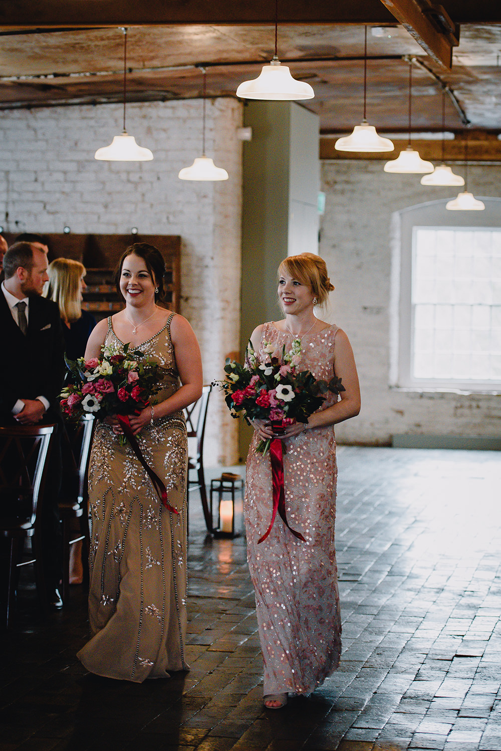 Mismatched Sequin Bridesmaid Dresses Industrial Winter Wedding Reality Photography
