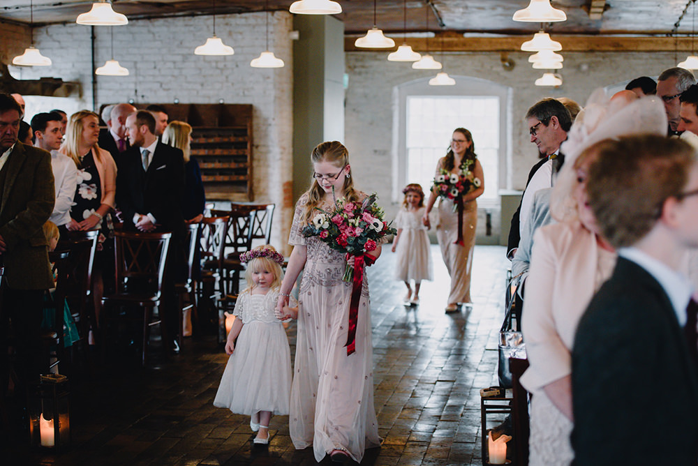 Flower Girls Bridesmaids Sequin Dresses Industrial Winter Wedding Reality Photography