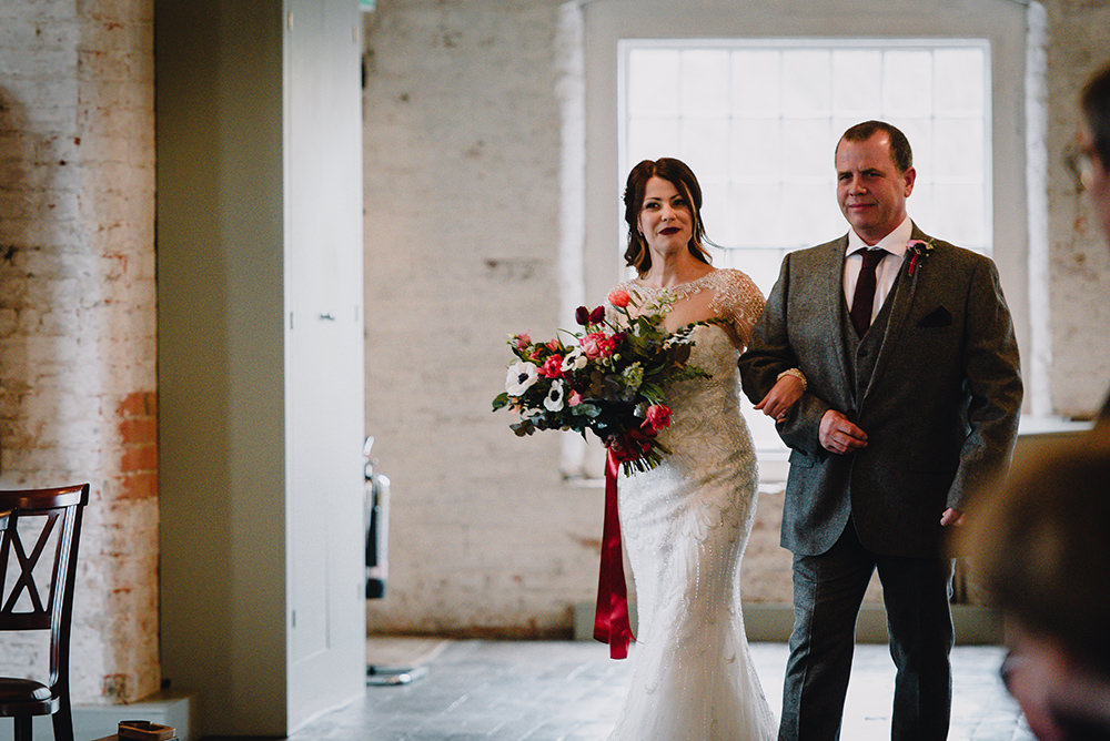 Justin Alexander Dress Bride Bridal Beaded Sleeves Industrial Winter Wedding Reality Photography