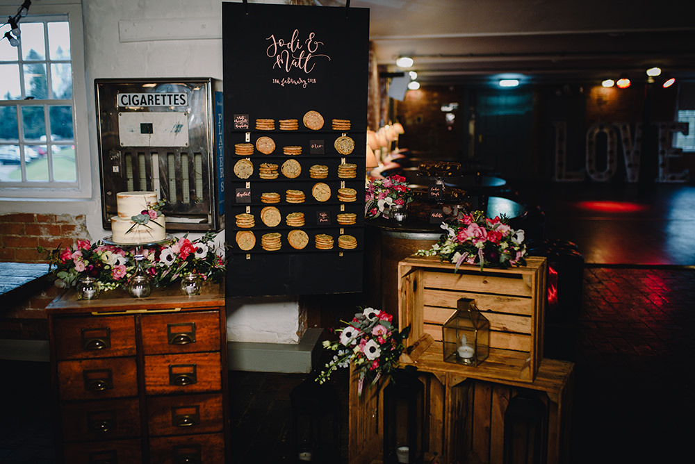 Dessert Table Cakes Cookie Wall Treats Industrial Winter Wedding Reality Photography