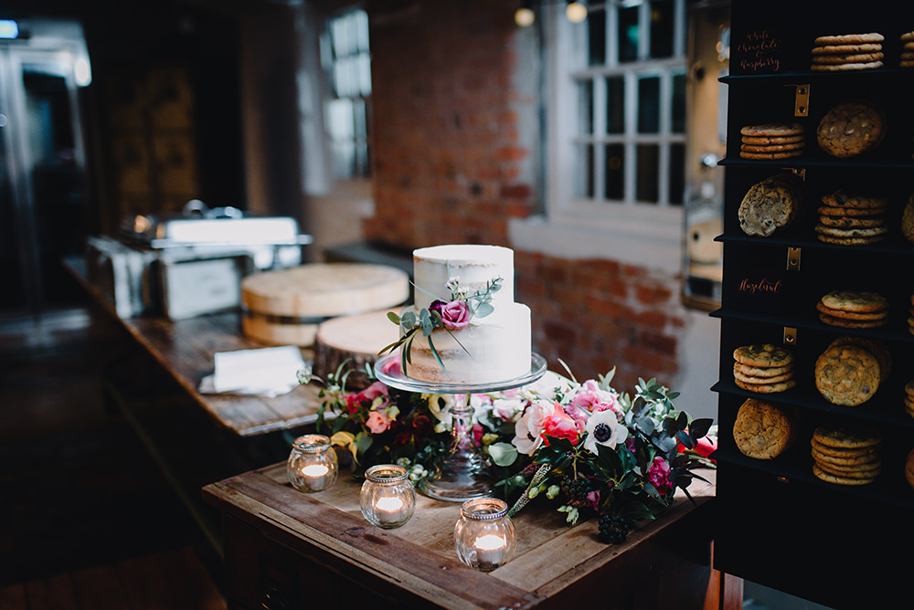Semi Naked Cake Flowers Candles Table Industrial Winter Wedding Reality Photography
