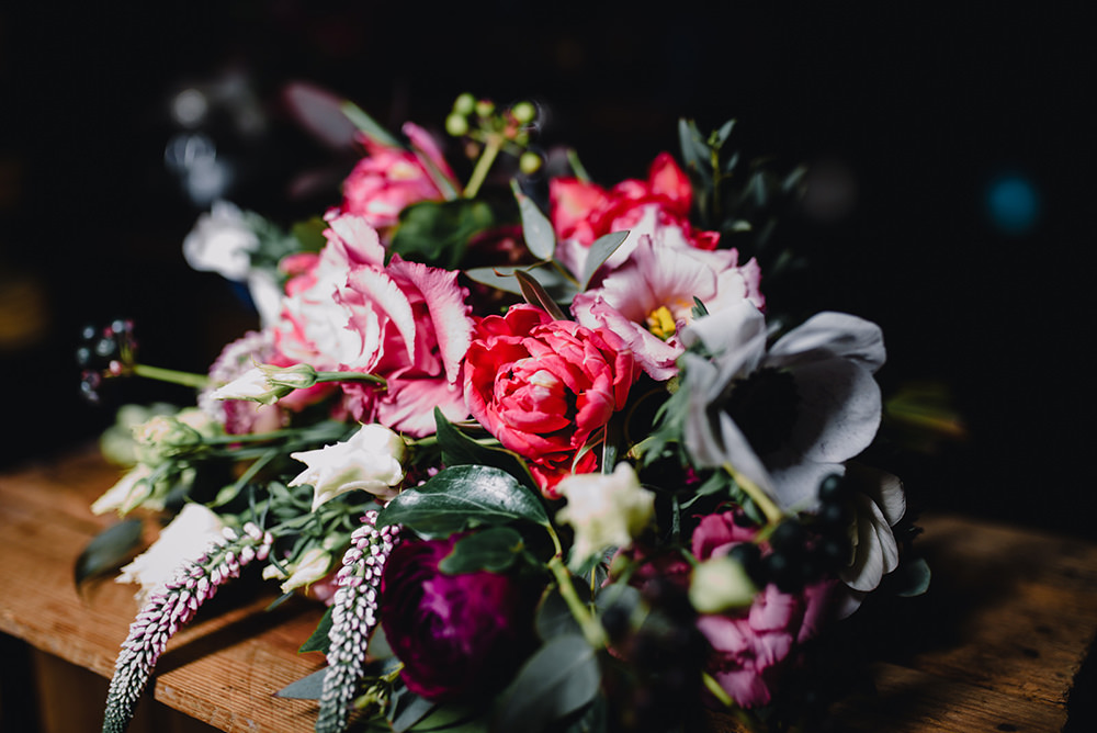 Bouquet Flowers Rose Wac Flowers Pink Red Anemone Bride Bridal Industrial Winter Wedding Reality Photography