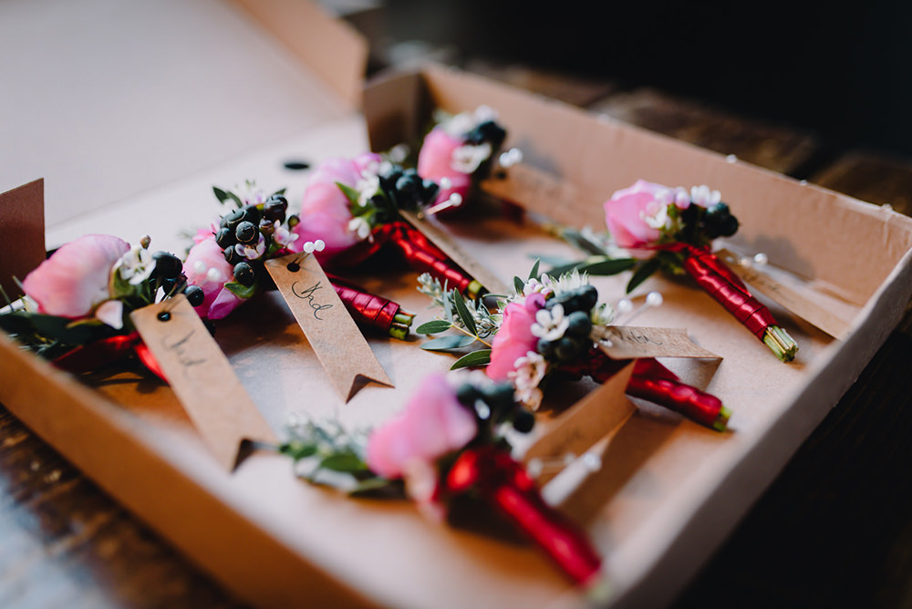 Buttonhole Flowers Pink Rose Wax Flower Industrial Winter Wedding Reality Photography