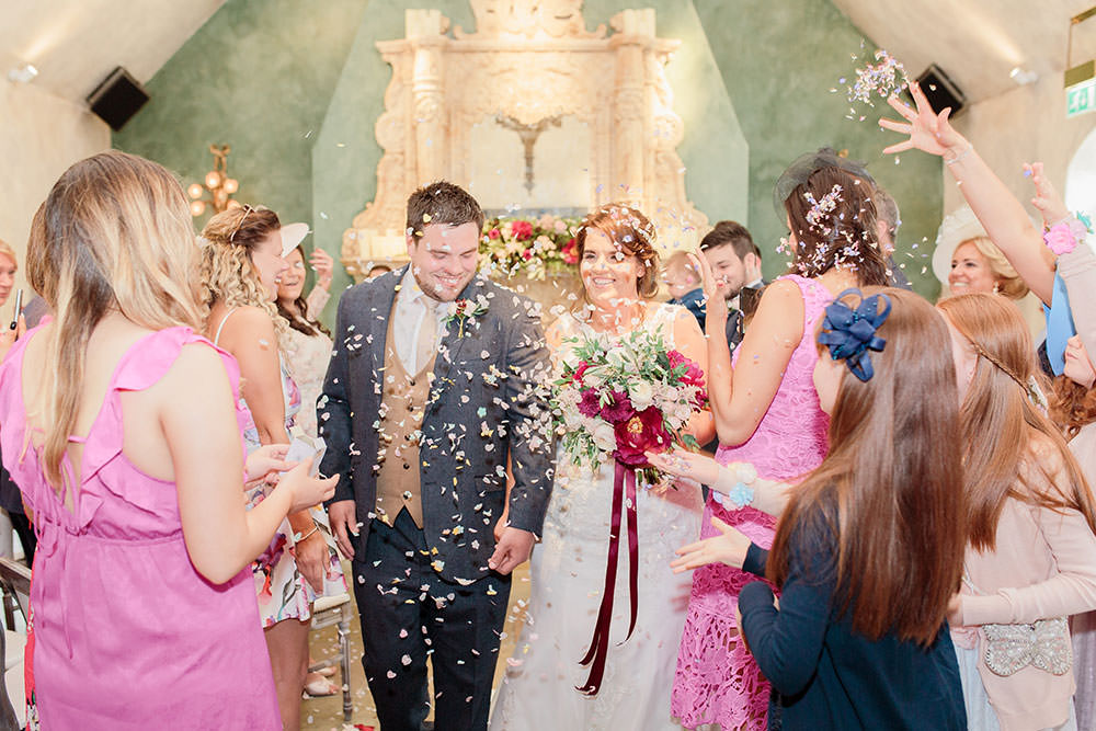 Confetti Throw Aisle Marsala Gold Wedding Carn Patrick Photography