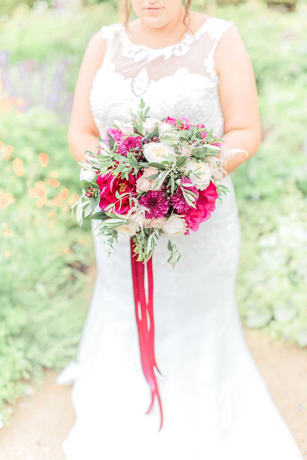 Bouquet Flowers Bride Bridal Burgundy Red Greenery Foliage Flowers Peony Peonies Rose Flowers Astilbe Ribbon Marsala Gold Wedding Carn Patrick Photography