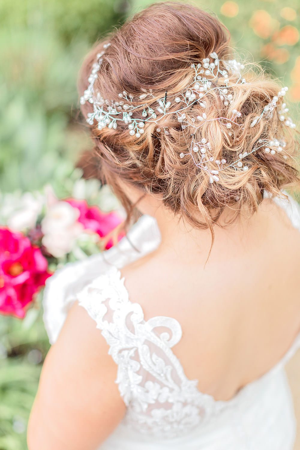 Hair Bride Bridal Style Updo Rustic Vine Pretty Marsala Gold Wedding Carn Patrick Photography