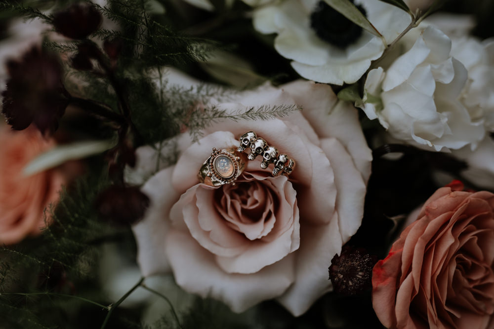 Alternative Rings Enagement Bands Skulls Modern Gothic Woods Wedding Ideas Ayelle Photography