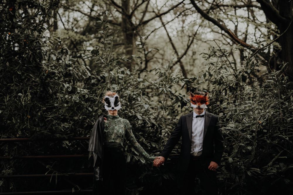 Masks Animal Bride Groom Modern Gothic Woods Wedding Ideas Ayelle Photography