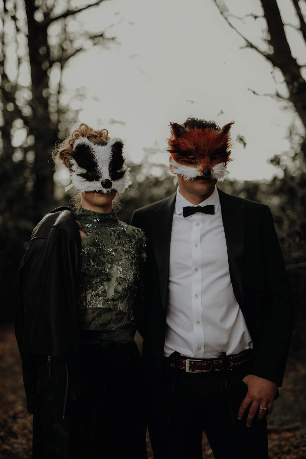 Masks Animal Bride Groom Modern Gothic Woods Wedding Ideas Ayelle Photography