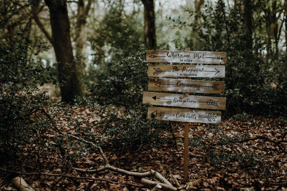 Wooden Sign Post Painted Rustic Modern Gothic Woods Wedding Ideas Ayelle Photography