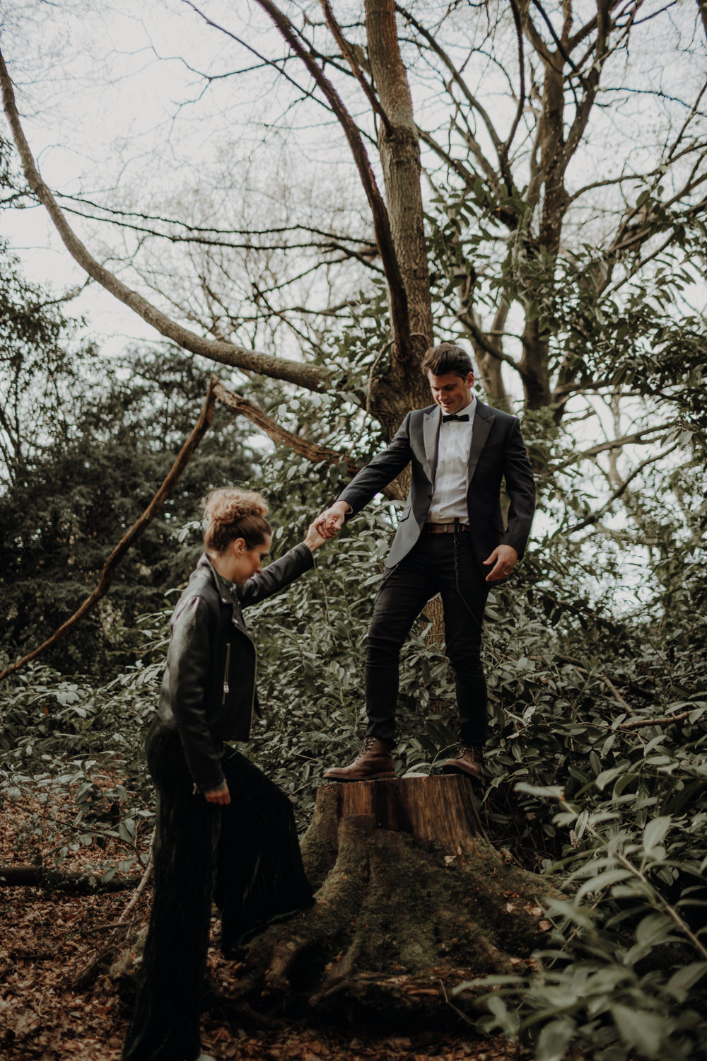 Tuxedo Groom Suit Bow Tie Modern Gothic Woods Wedding Ideas Ayelle Photography