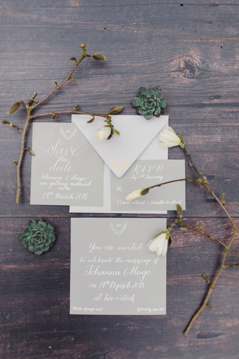 White Grey Stationery Calligraphy Invites Invitation Suite Nordic Woodland Elopement Wedding Ideas Nina Wernicke Photography