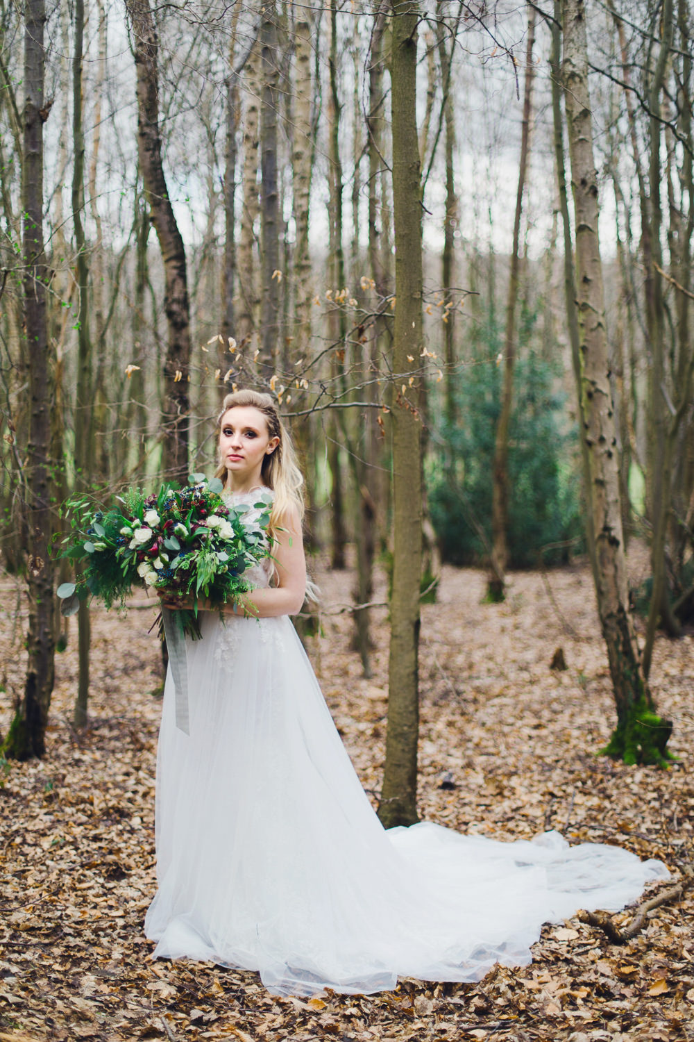 Dress Bride Bridal Gown Train Tulle Nordic Woodland Elopement Wedding Ideas Nina Wernicke Photography