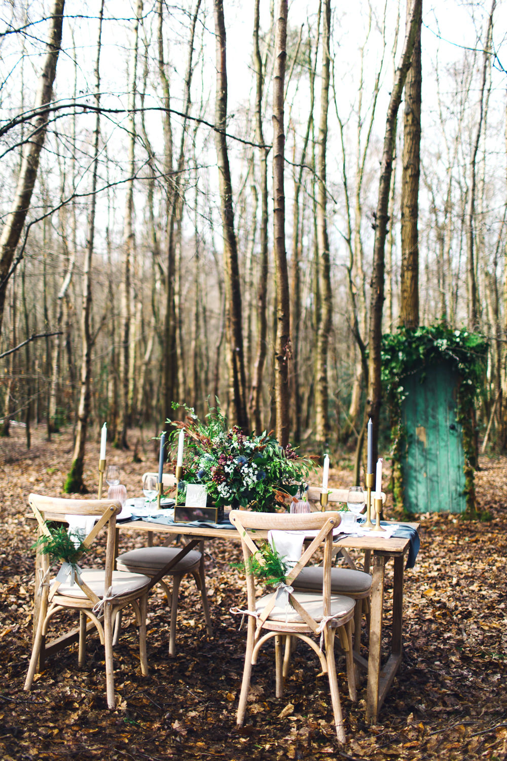 Tablescape Outdoor Woods Rustic Furniture Nordic Woodland Elopement Wedding Ideas Nina Wernicke Photography