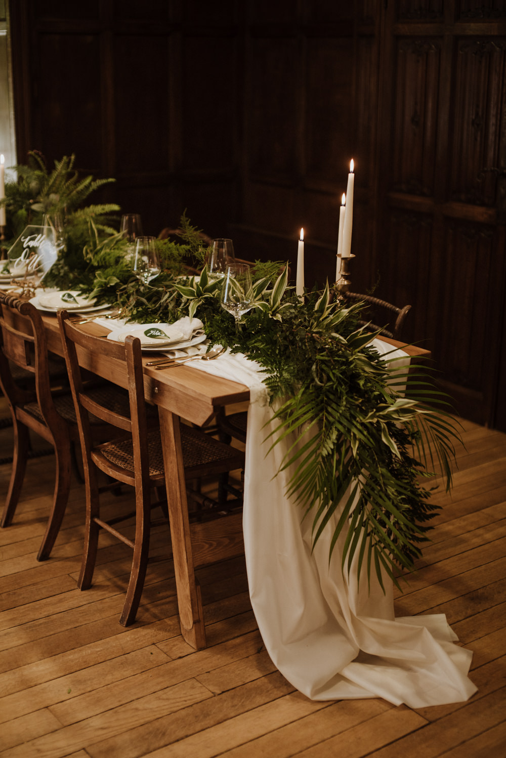 Table Setting Glass Perspex Number Fern Greenery Candle Sticks Organic Foliage Wedding Ideas Rubie Love Photography