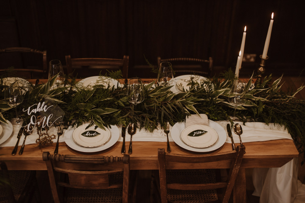 Table Setting Glass Perspex Number Fern Greenery Candle SticksOrganic Foliage Wedding Ideas Rubie Love Photography