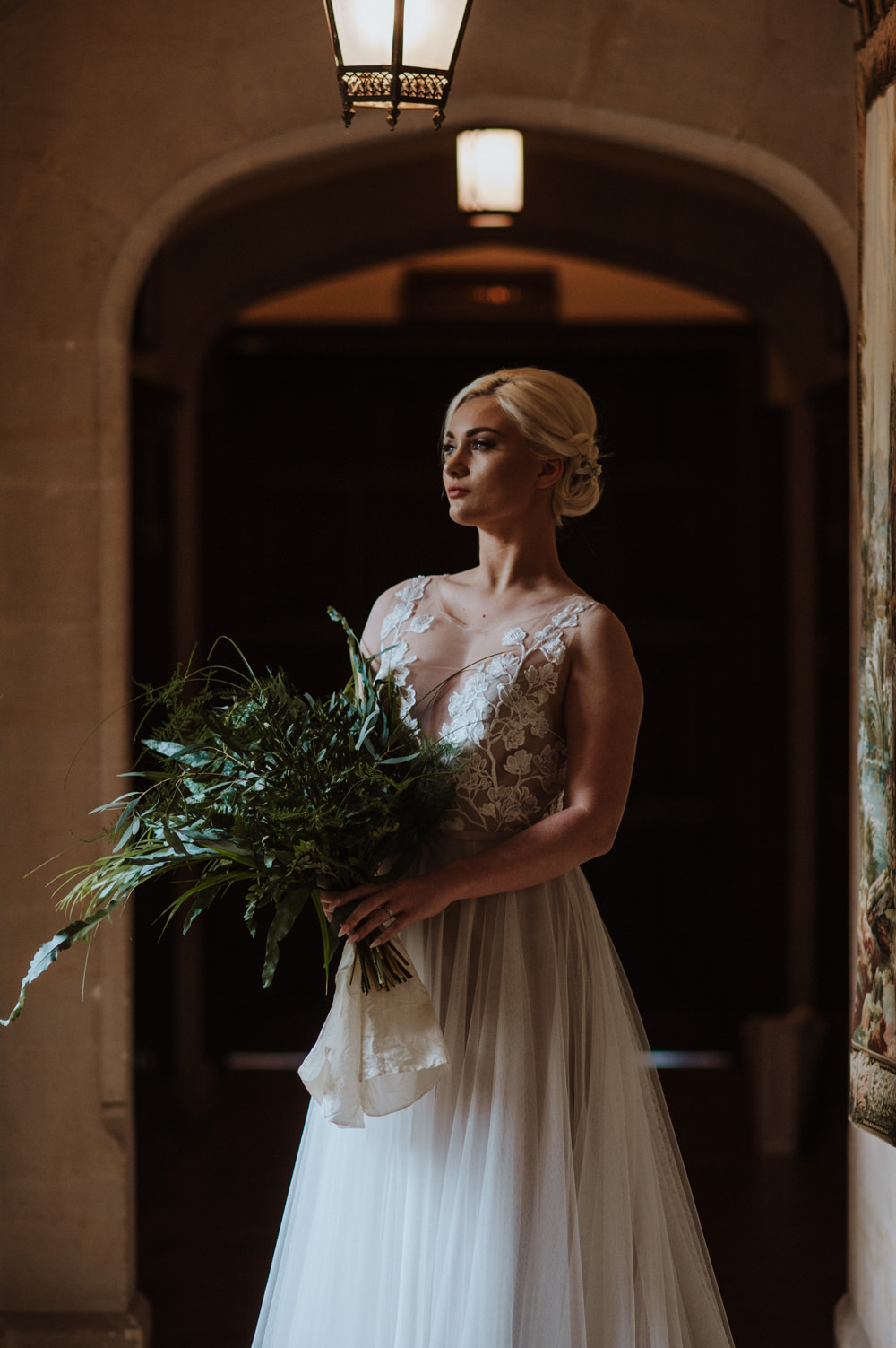 Bride Bridal Illusion Dress Gown Lace A Line Greenery Foliage Bouquet Organic Foliage Wedding Ideas Rubie Love Photography