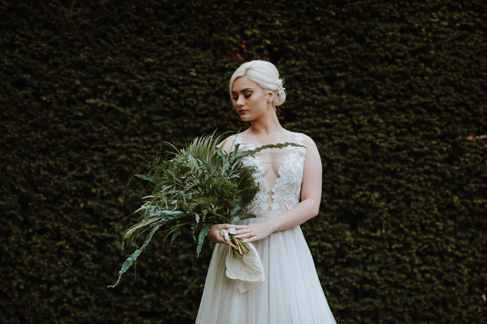 Bride Bridal Illusion Dress Gown Lace A Line Greenery Foliage Bouquet Organic Foliage Wedding Ideas Rubie Love Photography