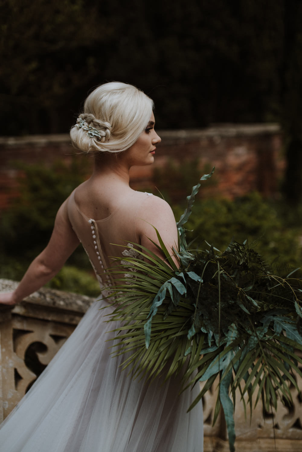 Bride Bridal Illusion Dress Gown Lace A Line Button Back Greenery Foliage Bouquet Organic Foliage Wedding Ideas Rubie Love Photography