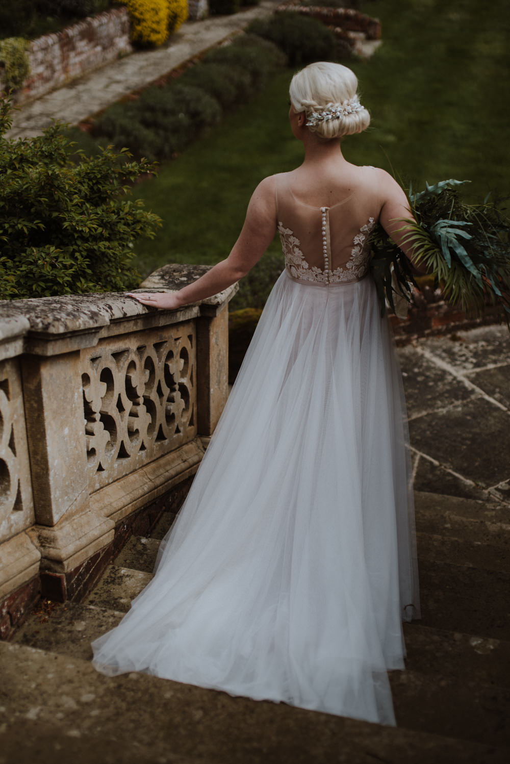 Bride Bridal Illusion Dress Gown Lace A Line Greenery Foliage Bouquet Button Back Organic Foliage Wedding Ideas Rubie Love Photography