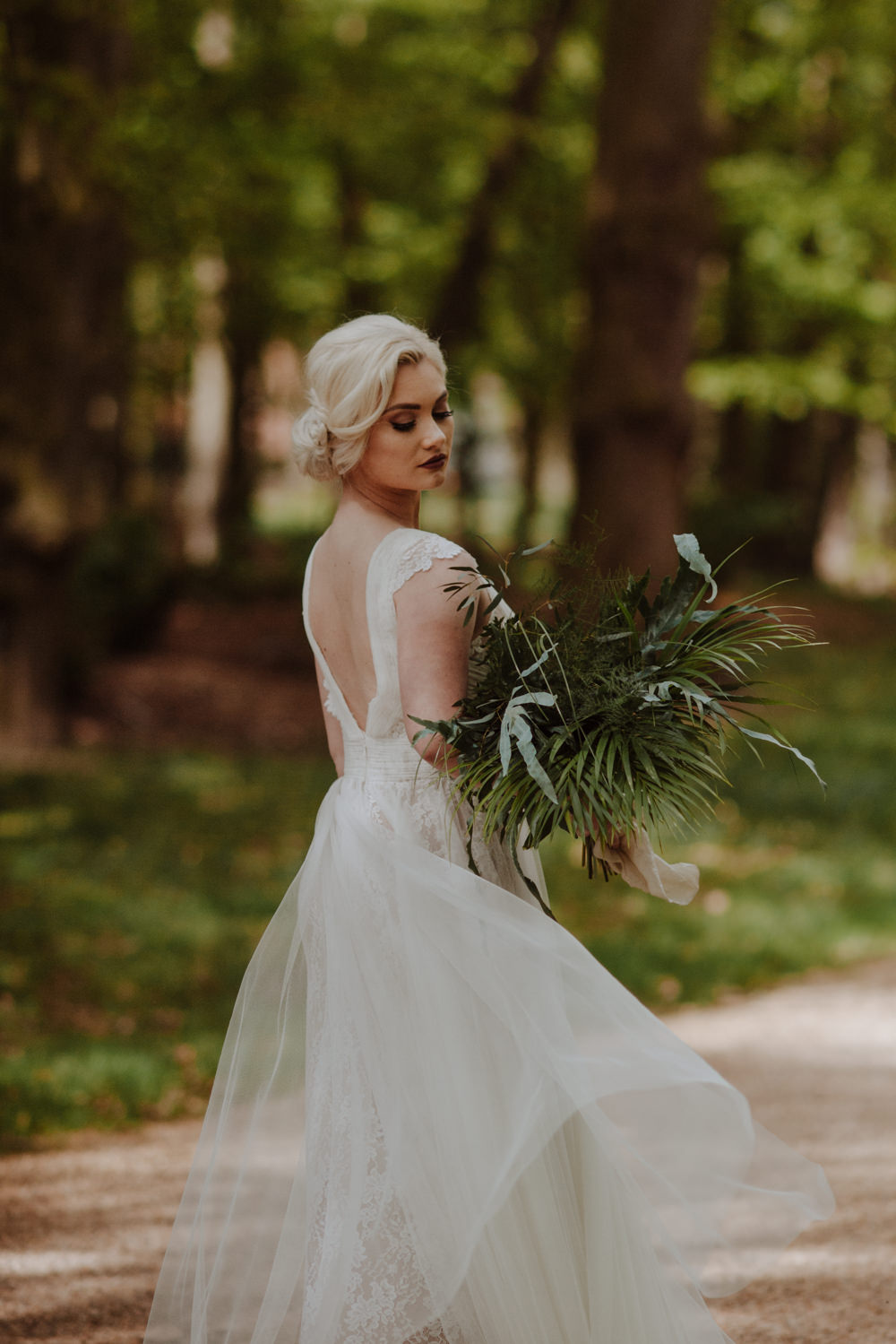Bride Bridal Dress Gown Lace V Back A Line Greenery Foliage Bouquet Organic Foliage Wedding Ideas Rubie Love Photography