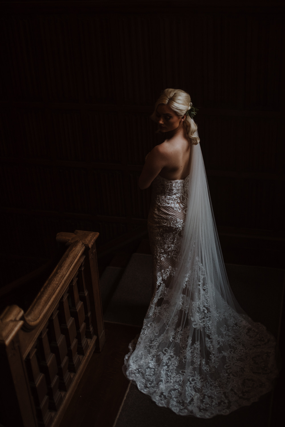 Bride Bridal Sweetheart Neckline Dress Gown Lace Full Length Veil Organic Foliage Wedding Ideas Rubie Love Photography