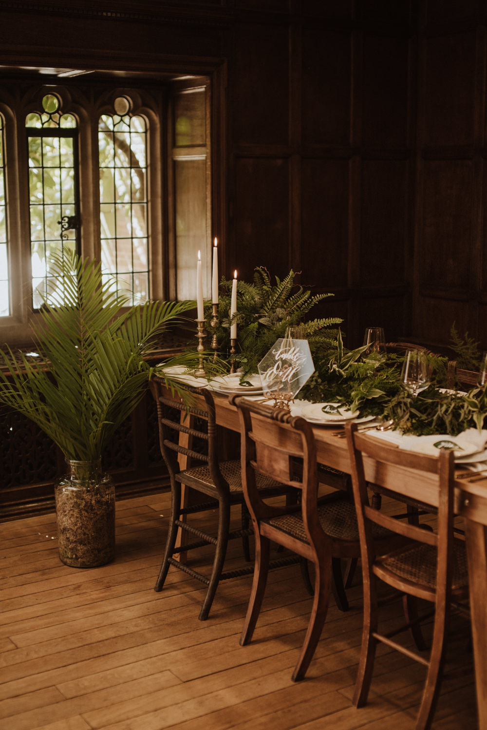 Table Setting Glass Perspex Number Fern Greenery Candle Sticks Organic Foliage Wedding Ideas Rubie Love Photography