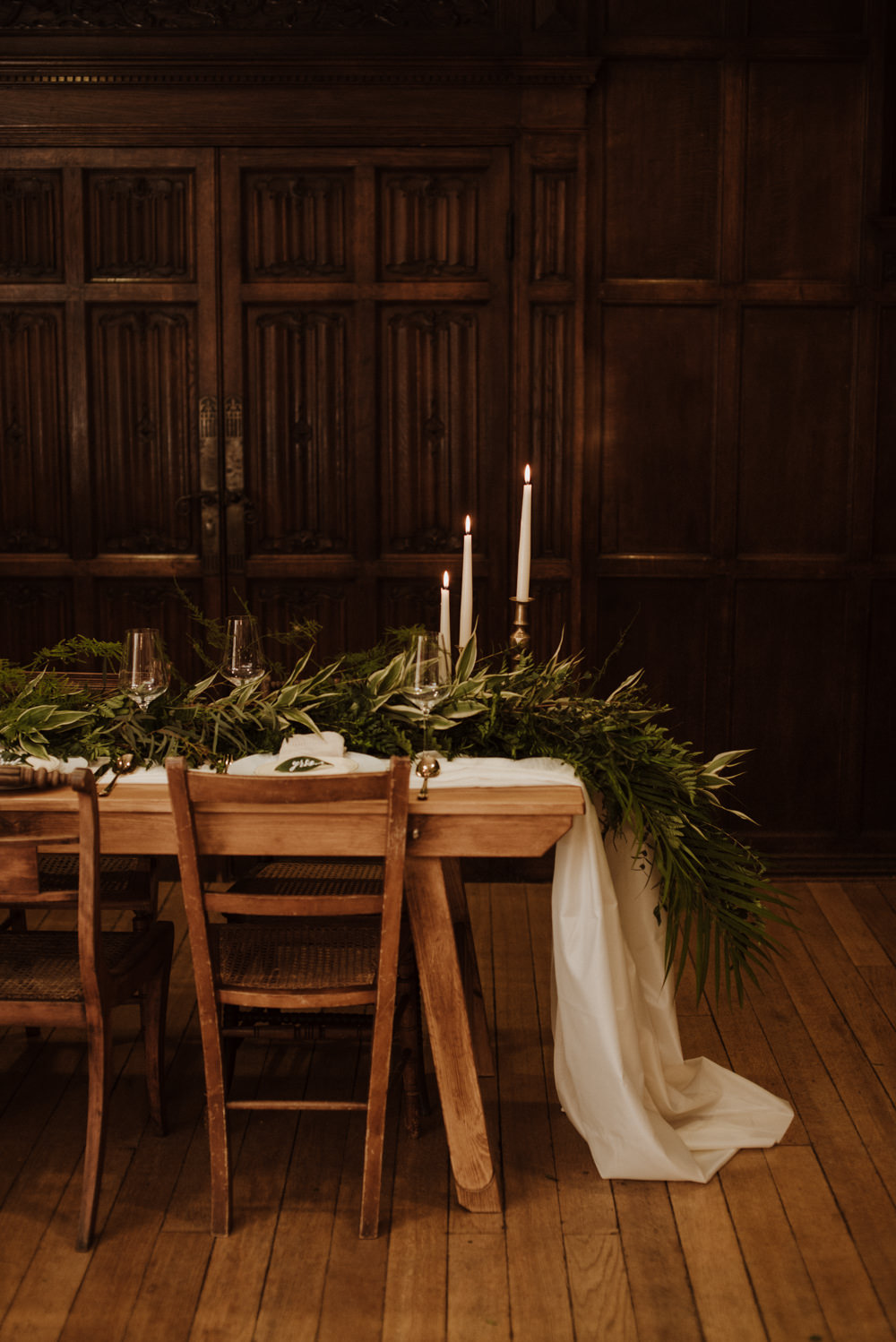 Table Setting Glass Perspex Number Fern Greenery Candle Sticks Runner Table Cloth Organic Foliage Wedding Ideas Rubie Love Photography