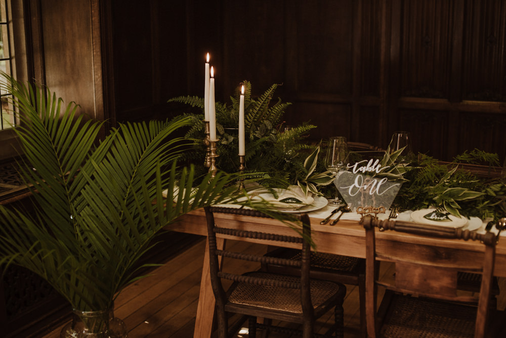 Table Setting Glass Perspex Number Fern Greenery Candle SticksOrganic Foliage Wedding Ideas Rubie Love Photography