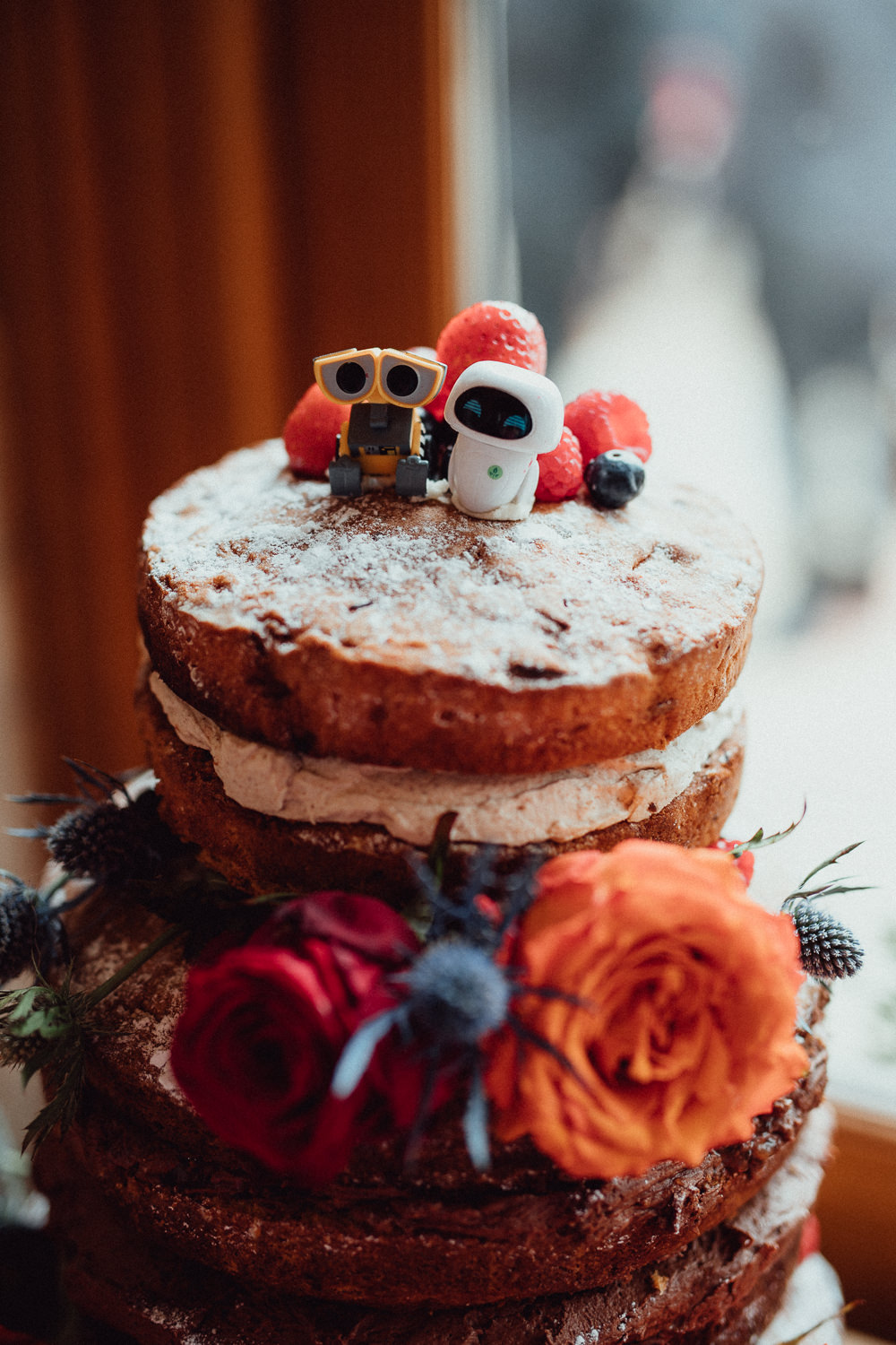Naked Cake Victoria Sponge Flowers Icing Fruit Log Disney Pixar Topper Oxleaze Barn Wedding Emily and Steve Photography