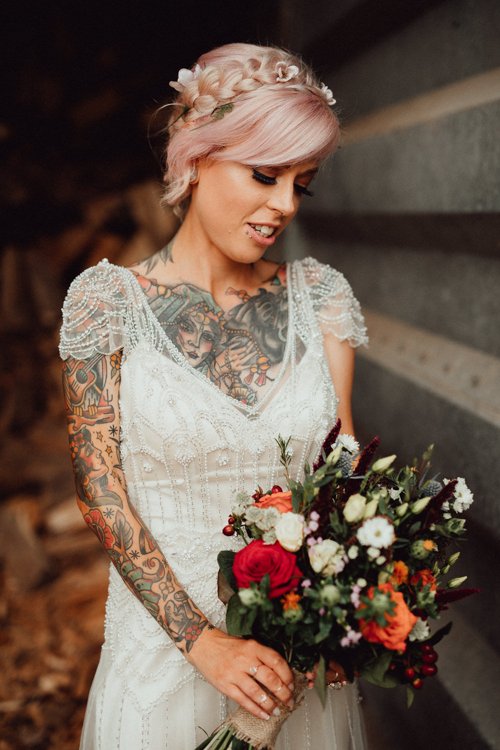 Maggie Sottero Dress Gown Bride Bridal Beaded Sleeves Cap Back Sheer Oxleaze Barn Wedding Emily and Steve Photography