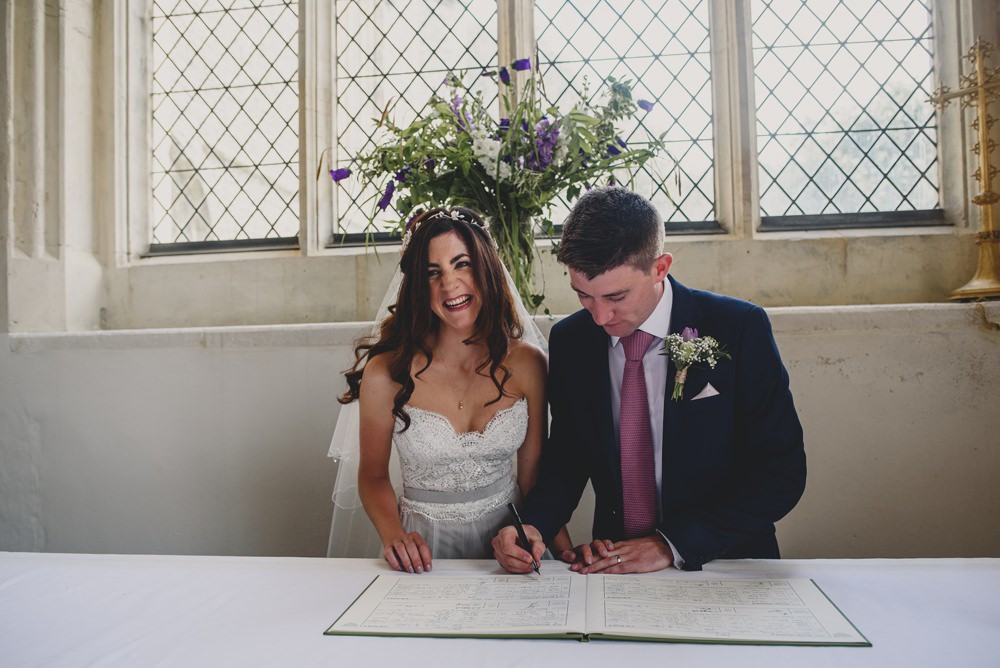 Bride Bridal Strapless Lace Blue Dress Gown M&S Navy Blue Groom Pink Tie Veil Rustic Barn Wedding Georgia Rachael Photography