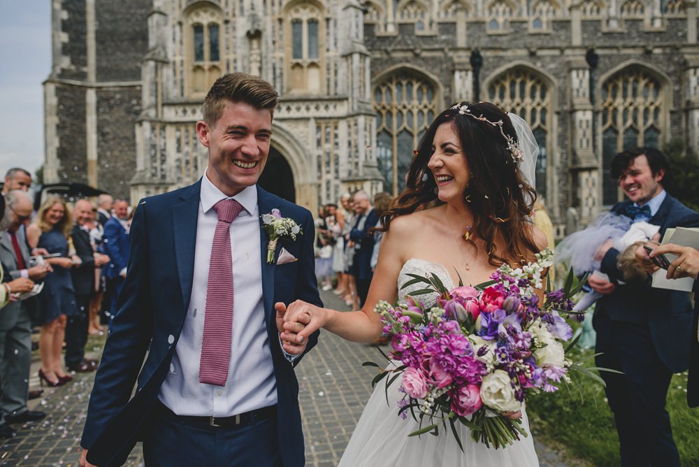 Bride Bridal Strapless Lace Blue Dress Gown M&S Navy Blue Groom Pink Bouquet Veil Pink Tie Rustic Barn Wedding Georgia Rachael Photography