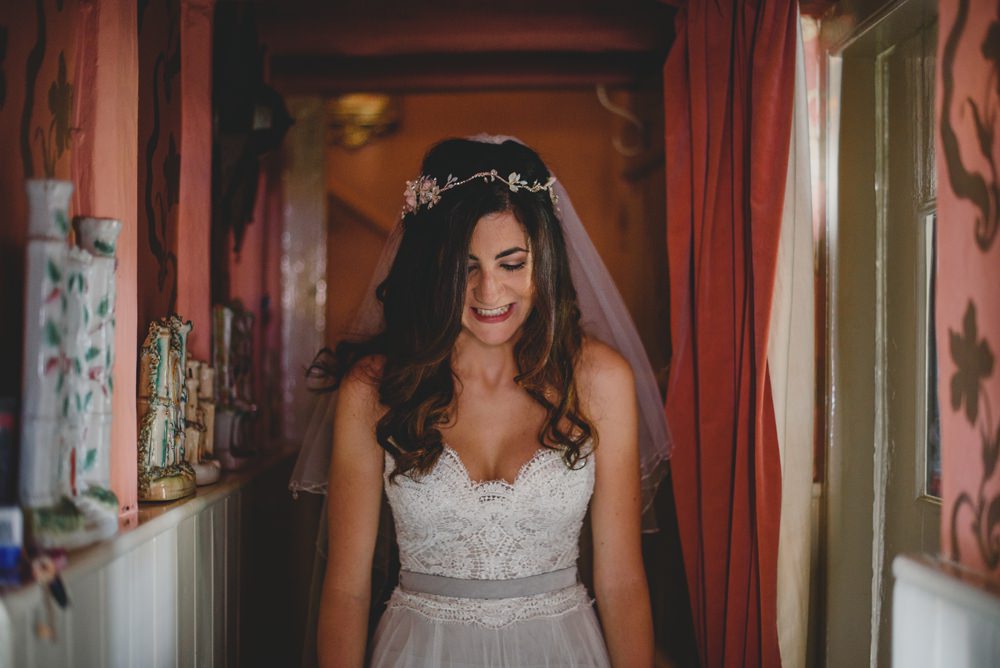 Bride Bridal Strapless Lace Blue Dress Gown Veil Headpiece Rustic Barn Wedding Georgia Rachael Photography