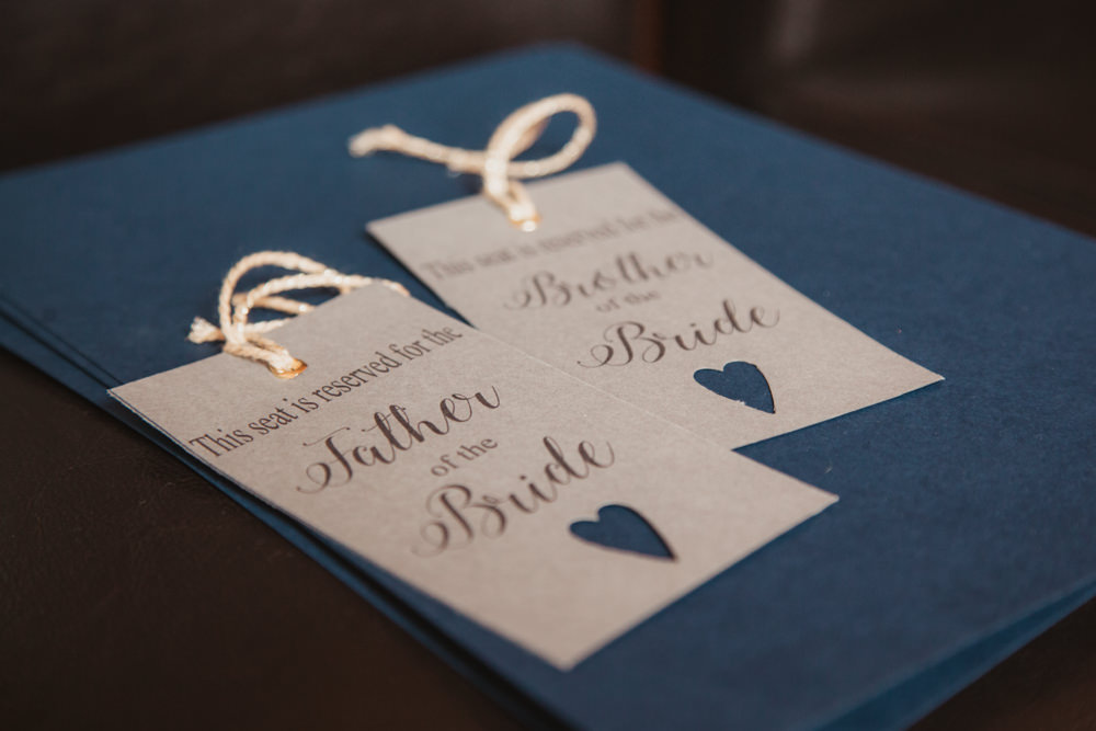 Reserved Sign Tag Seating Ceremony Southwood Hall Wedding Emily Tyler Photography