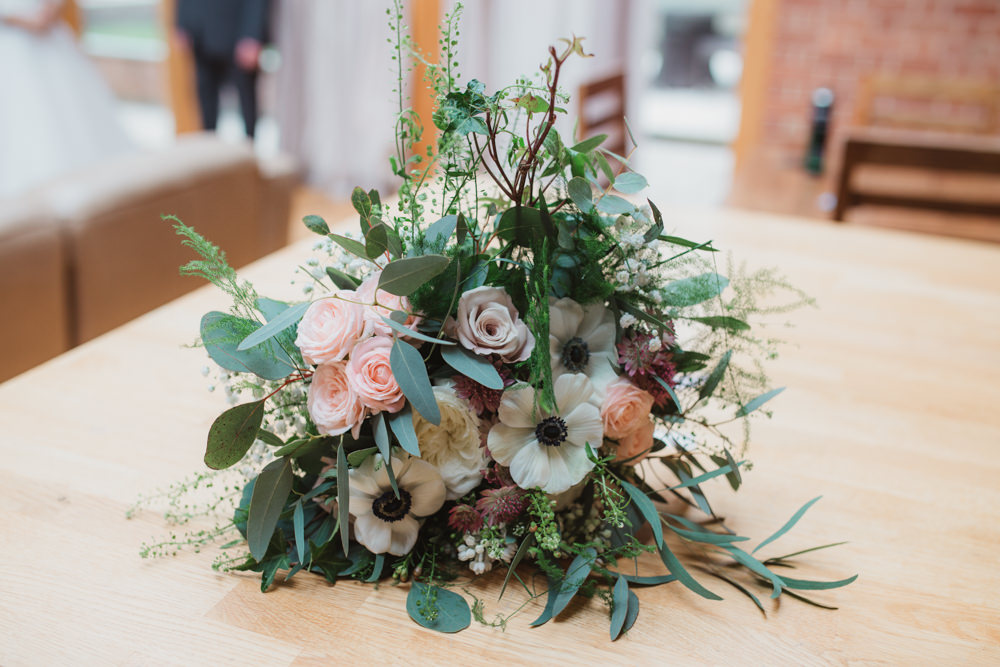 Bride Bridal Bouquet Anemone Rose Eucalyptus Foliage Southwood Hall Wedding Emily Tyler Photography