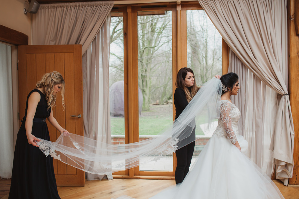 Lace Long Sleeve Dress Embellished A Line Veil Hair Piece Jewelled Diamante Navy Bridesmaids Dress Southwood Hall Wedding Emily Tyler Photography