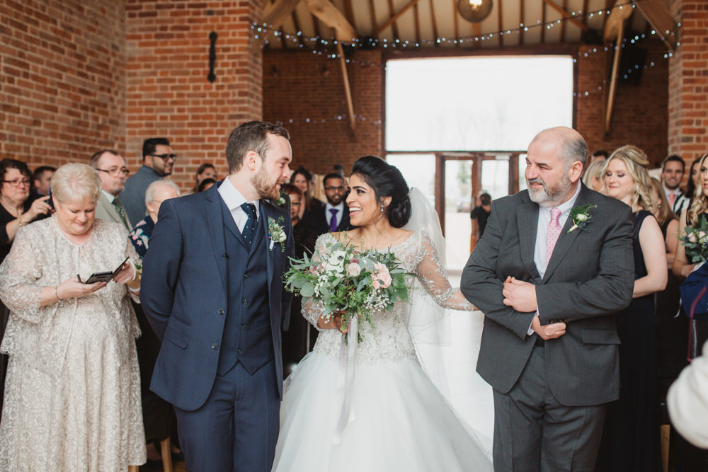 Lace Long Sleeve Dress Embellished A Line Veil Hair Piece Jewelled Diamante Navy Three Piece Suit Waistcoat Groom Southwood Hall Wedding Emily Tyler Photography