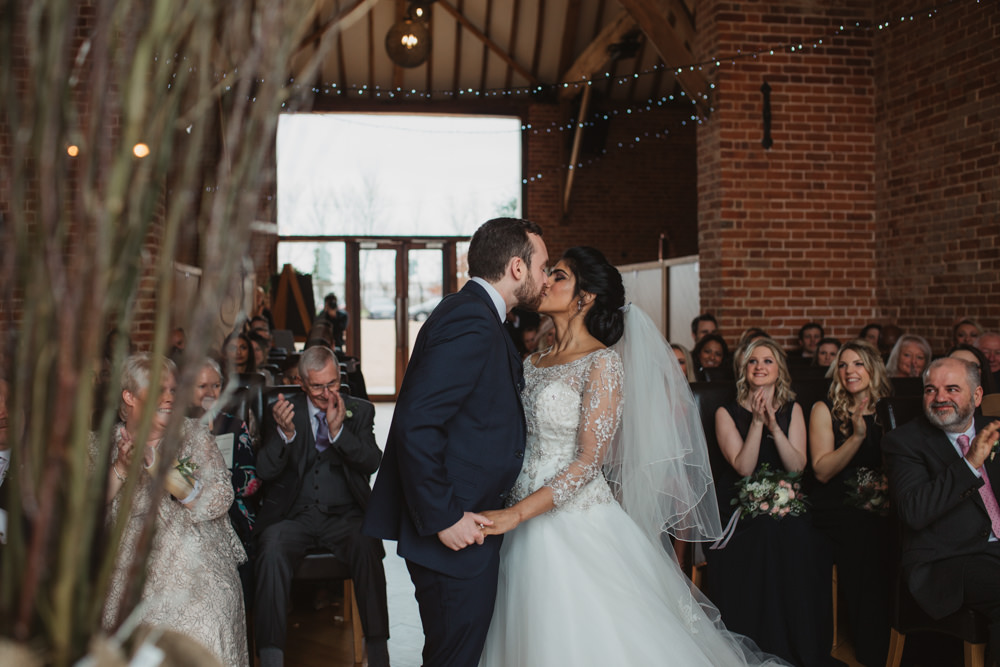 Lace Long Sleeve Dress Embellished A Line Veil Hair Piece Jewelled Diamante Navy Three Piece Suit Waistcoat Groom Southwood Hall Wedding Emily Tyler Photography