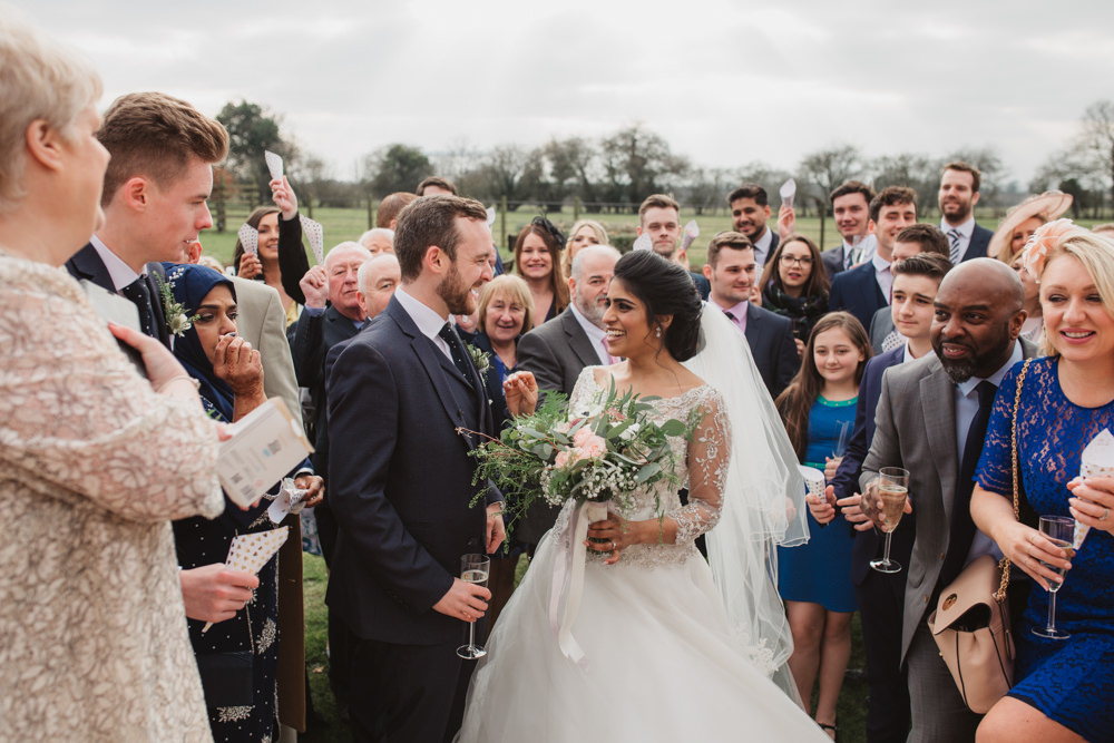 Lace Long Sleeve Dress Embellished A Line Veil Hair Piece Jewelled Diamante Navy Three Piece Suit Waistcoat Groom Southwood Hall Wedding Emily Tyler Photography