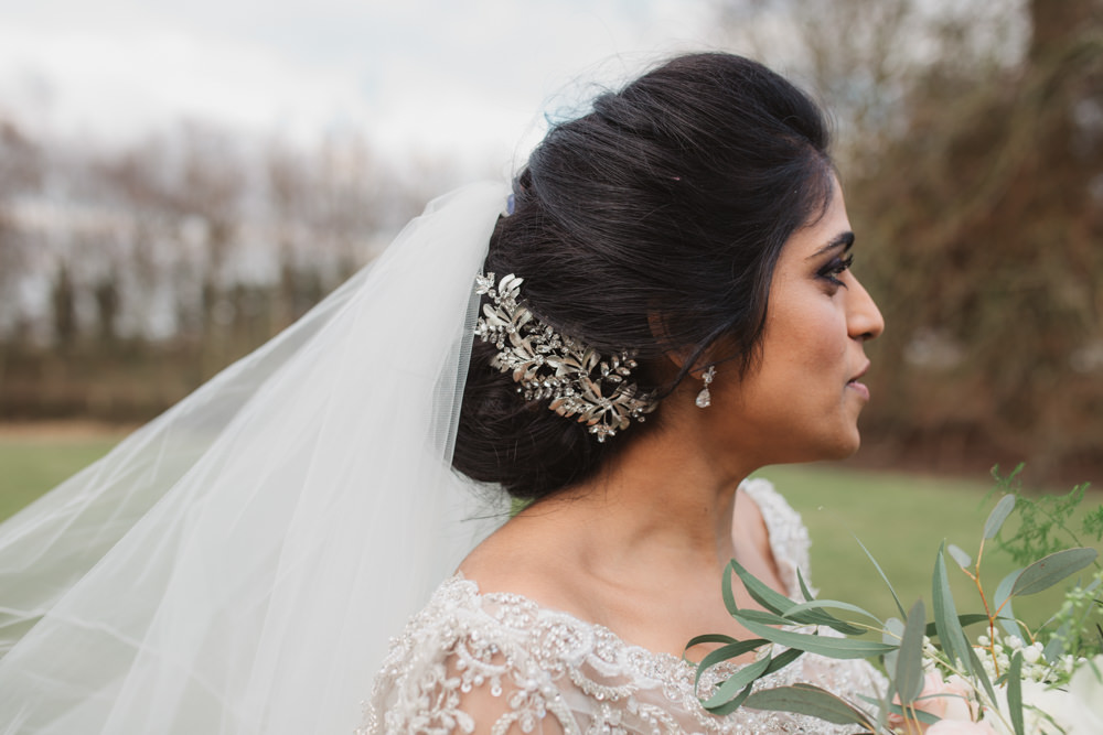 Bride Bridal Lace Long Sleeve Veil Leaf Hairpiece Up Do Southwood Hall Wedding Emily Tyler Photography