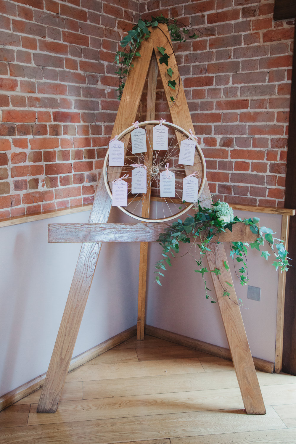 Bike Wheel Table Plan Seating Chart Easel Ivy Southwood Hall Wedding Emily Tyler Photography