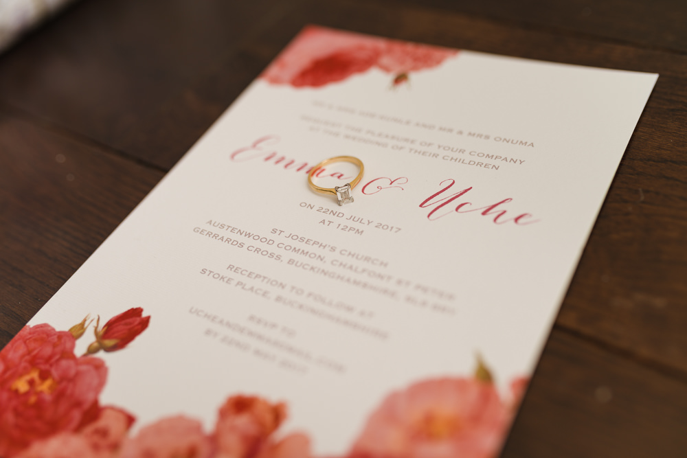 Stationery Invitation Pink Red Rose Stoke Place Wedding Hannah McClune Photography