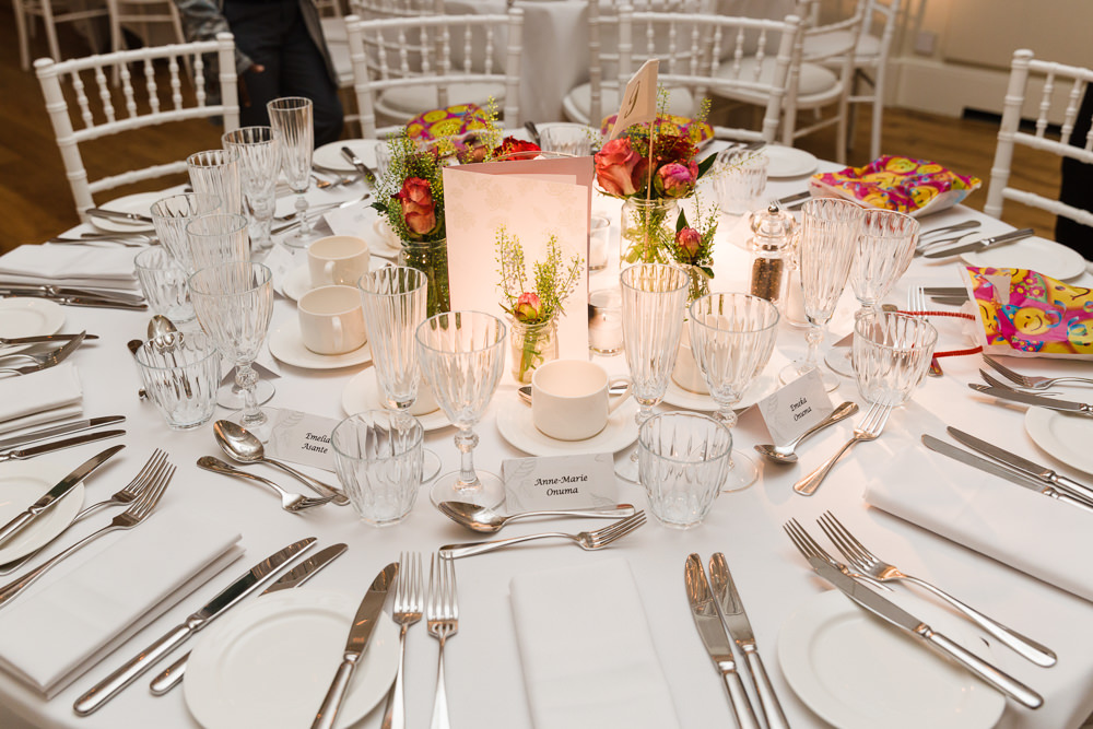 Table Place Setting Jars Flowers Florals Stoke Place Wedding Hannah McClune Photography